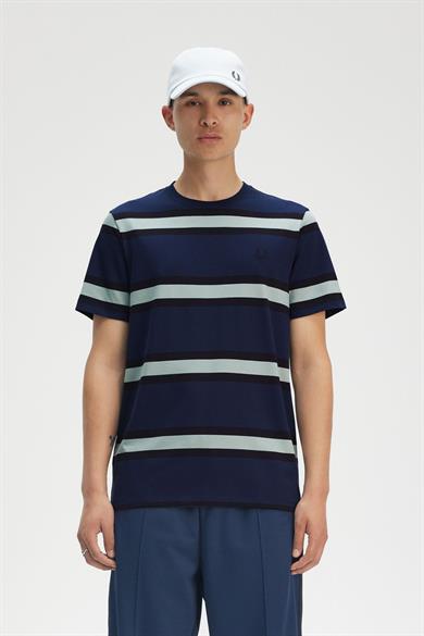 Fred Perry Erkek %100 Pamuklu Regular Fit Yuvarlak Yakalı Çizgili Kısa Kollu Lacivert T-Shirt M9852-X86