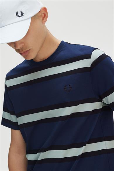 Fred Perry Erkek %100 Pamuklu Regular Fit Yuvarlak Yakalı Çizgili Kısa Kollu Lacivert T-Shirt M9852-X86