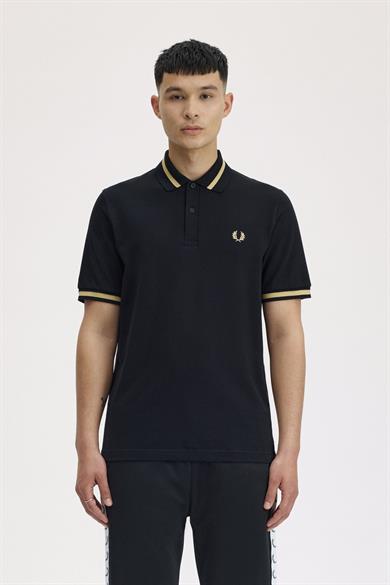 Fred Perry Erkek Kol ve Yaka Ucu Şerit Detaylı Kısa Kollu Siyah Polo Yaka T-Shirt M2-157