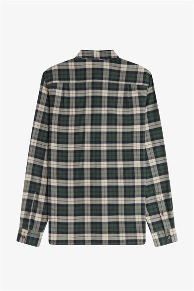 Fred Perry Erkek Normal Kalıp Kare Desenli Pamuklu Uzun Kollu Yeşil Gömlek M1754-X89