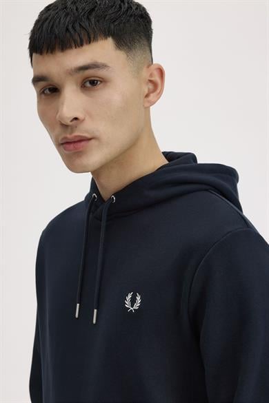 Fred Perry Erkek Normal Kalıp Logo İşlemeli Kapüşonlu %100 Pamuklu Uzun Kollu Lacivert Sweatshirt M2643-248