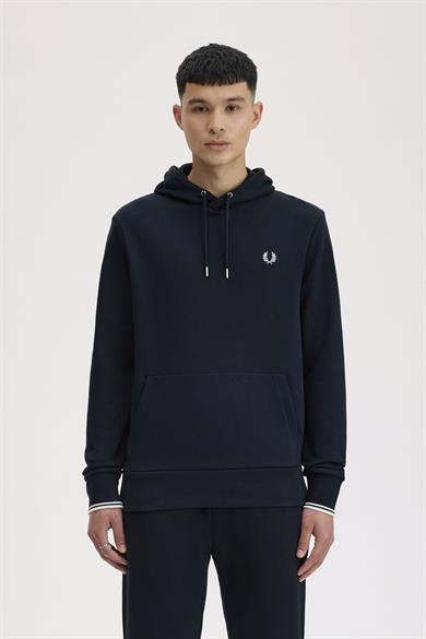 Fred Perry Erkek Normal Kalıp Logo İşlemeli Kapüşonlu %100 Pamuklu Uzun Kollu Lacivert Sweatshirt M2643-248