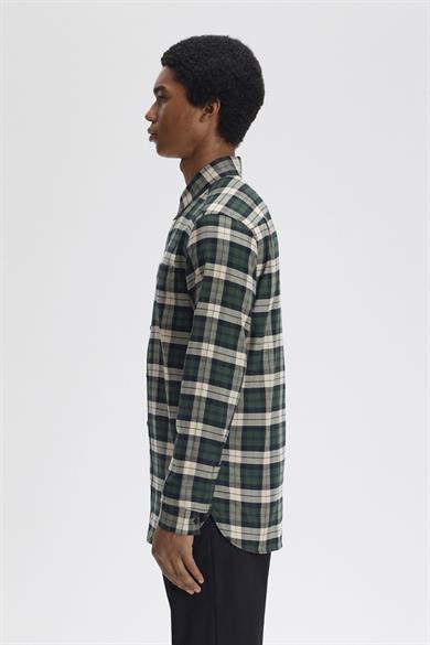Fred Perry Erkek Normal Kalıp Kare Desenli Pamuklu Uzun Kollu Yeşil Gömlek M1754-X89