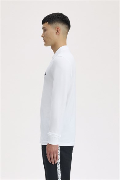 Fred Perry Erkek Normal Kesim Logo İşlemeli %100 Pamuklu Pike Kumaş Uzun Kollu Beyaz Polo Yaka T-Shirt M6006-100