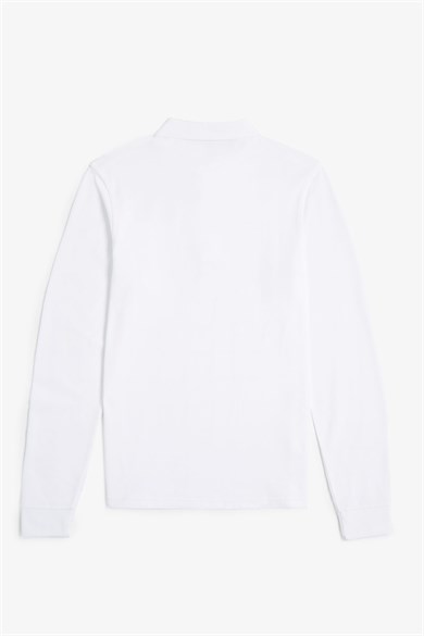Fred Perry Erkek Normal Kesim Logo İşlemeli %100 Pamuklu Pike Kumaş Uzun Kollu Beyaz Polo Yaka T-Shirt M6006-100