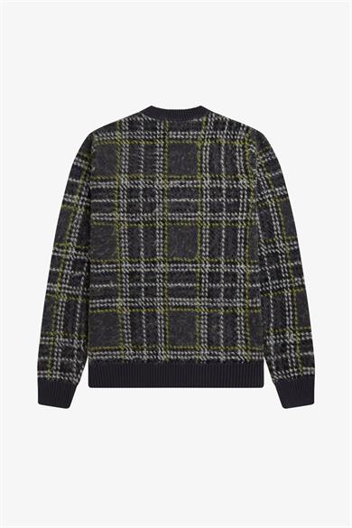 Fred Perry Erkek Örme Kumaş Uzun Kol Bisiklet Yaka Desenli Gri Hırka K1552-297
