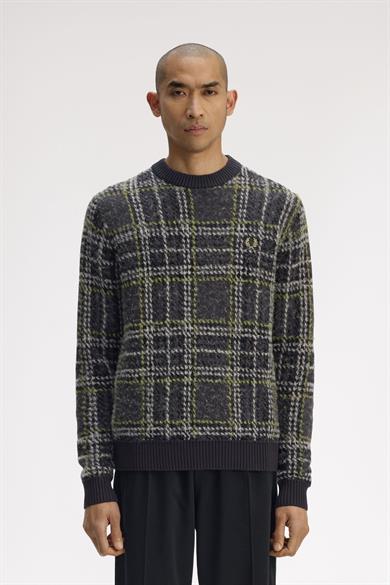 Fred Perry Erkek Örme Kumaş Uzun Kol Bisiklet Yaka Desenli Gri Hırka K1552-297