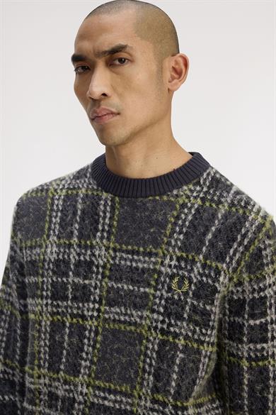Fred Perry Erkek Örme Kumaş Uzun Kol Bisiklet Yaka Desenli Gri Hırka K1552-297
