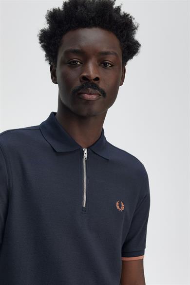 Fred Perry Erkek Regular Fit Fermuar Kapamalı %100 Pamuklu Kısa Kollu Lacivert T-Shirt M9886-608