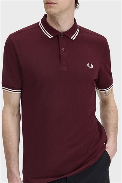 Fred Perry Erkek Regular Fit Yakası Çizgi Desenli Kısa Kollu Bordo Polo Yaka T-Shirt M3600P-597