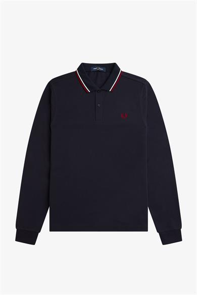 Fred Perry Erkek Regular Fit %100 Pamuklu Yakası Çizgi Detaylı Uzun Kollu Lacivert Polo Yaka T-Shirt M3636-T55