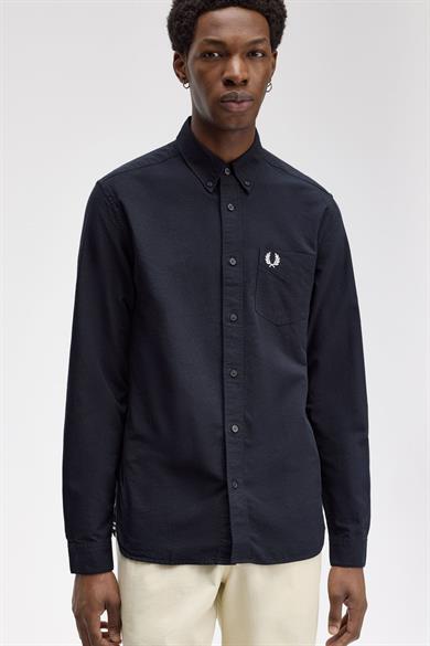 Fred Perry Erkek Regular Fit Cep Detaylı Düz Uzun Kollu Lacivert Gömlek M5516-608