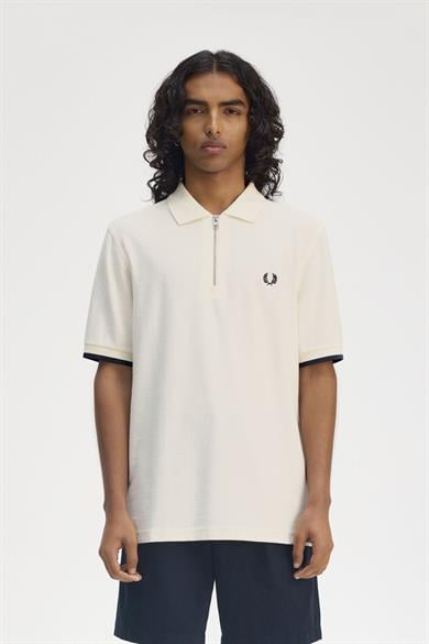 Fred Perry Erkek Regular Fit Fermuar Kapamalı %100 Pamuklu Kısa Kollu Bej T-Shirt M9886-560