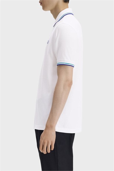 Fred Perry Erkek Regular Fit Yakası Çizgi Desenli Kısa Kollu Beyaz1 Polo Yaka T-Shirt M3600P-94A