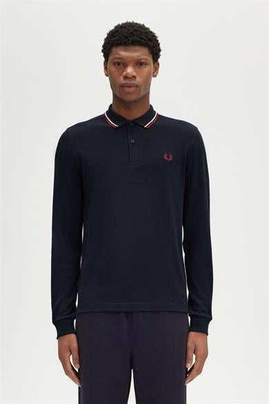 Fred Perry Erkek Regular Fit %100 Pamuklu Yakası Çizgi Detaylı Uzun Kollu Lacivert Polo Yaka T-Shirt M3636-T55