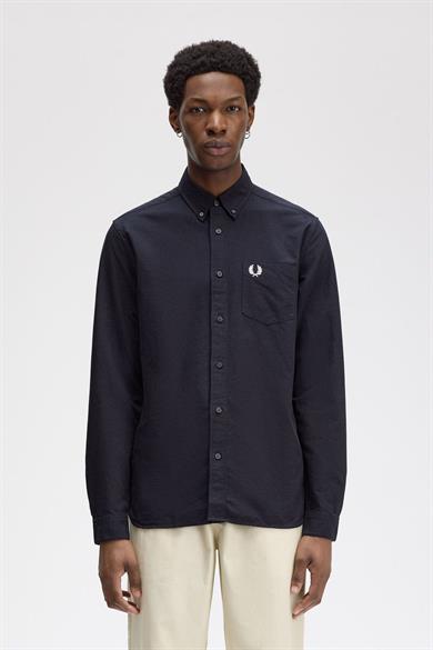 Fred Perry Erkek Regular Fit Cep Detaylı Düz Uzun Kollu Lacivert Gömlek M5516-608