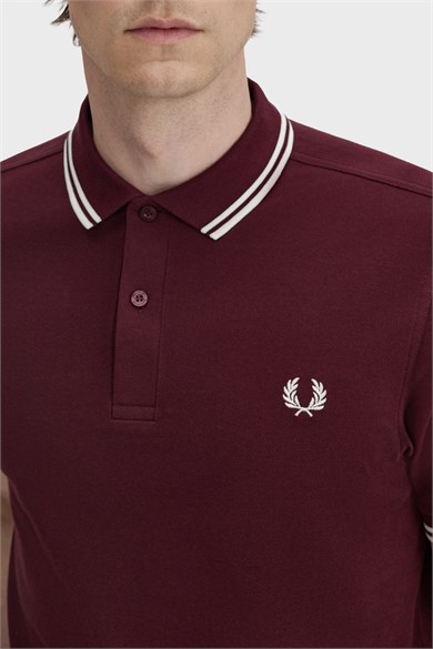 Fred Perry Erkek Regular Fit Yakası Çizgi Desenli Kısa Kollu Bordo Polo Yaka T-Shirt M3600P-597