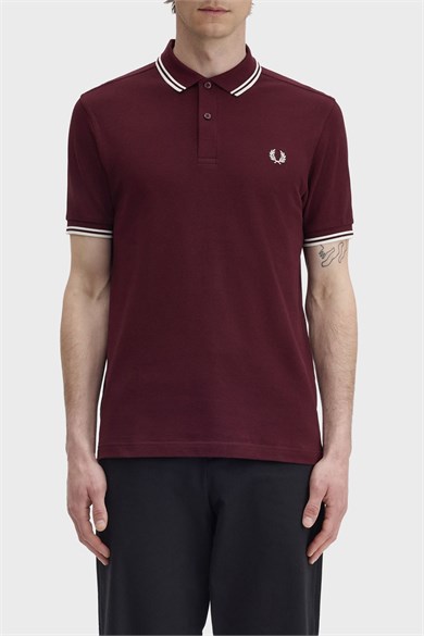 Fred Perry Erkek Regular Fit Yakası Çizgi Desenli Kısa Kollu Bordo Polo Yaka T-Shirt M3600P-597