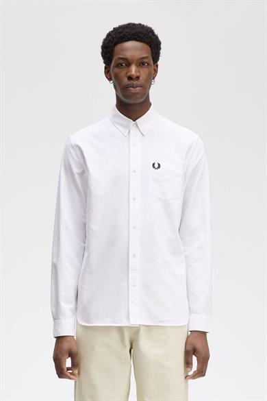 Fred Perry Erkek Regular Fit Cep Detaylı Düz Uzun Kollu Beyaz Gömlek M5516-100