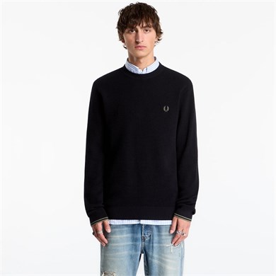 Fred Perry Erkek Sol Göğüste İşlenmiş Defne Çelengi Logosu Yuvarlak Yaka Uzun Kol Siyah Sweater K6507-198