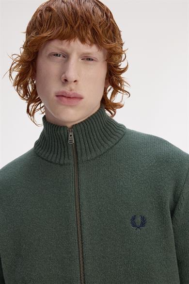 Fred Perry Erkek Uzun Kol Dik Yaka Fermuar Kapama Yeşil Hırka K1546-X89