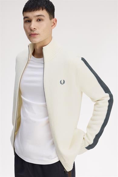 Fred Perry Erkek Uzun Kol Dik Yaka Fermuar Kapama Beyaz Hırka K1546-560