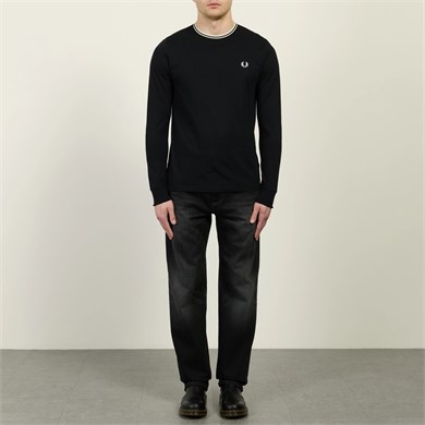 Fred Perry Erkek Uzun Kol Pamuklu Bisiklet Yaka Düz Lacivert Kazak M9602-R88