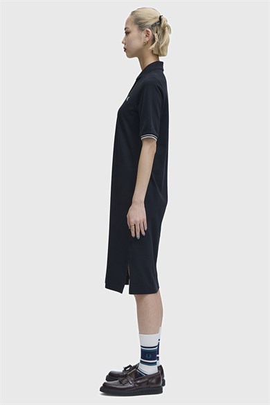 Fred Perry Kadın Logo İşlemeli Kısa Kollu Midi Boy Siyah Elbise D2179-102