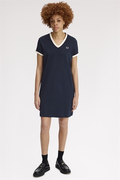 Fred Perry Kadın Normal Kesim V Yaka Logo İşlemeli Kısa Lacivert Elbise D2174-608