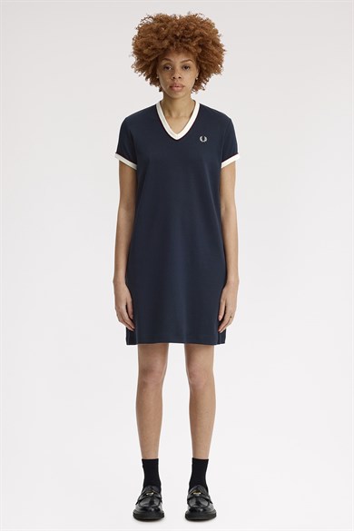 Fred Perry Kadın Normal Kesim V Yaka Logo İşlemeli Kısa Lacivert Elbise D2174-608