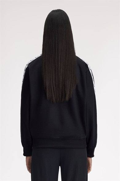 Fred Perry Kadın Omuzları Logo Detaylı Şerit Çizgili Dik Yakalı Uzun Kollu Siyah Ceket J1106-102