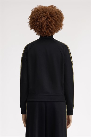 Fred Perry Kadın Omuzları Logo Detaylı Şerit Çizgili Dik Yakalı Uzun Kollu Siyah Ceket J4131-90A