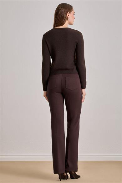 Guıtar Kadın Regular Fit Normal Bel Pileli Geniş Paça Kahverengi Pantolon 25522-PANT-KAHVERENGİ