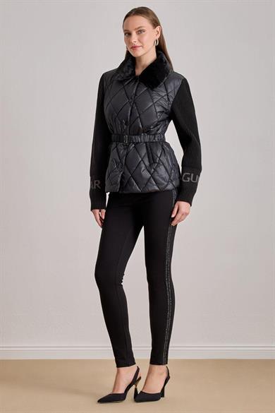 Guıtar Kadın Slim Fit Yanları Şerit Çizgili Dar Paça Siyah Tayt 25522-TIGHT-SİYAH