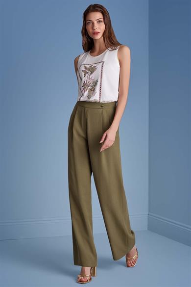 Guıtar Kadın Yuvarlak Yaka Normal Kesim Kolsuz Çiçek Desenli Ekru Bluz 25063-TANK TOP-156