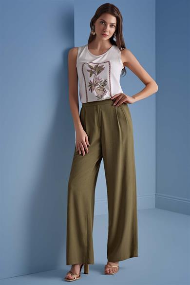 Guıtar Kadın Yuvarlak Yaka Normal Kesim Kolsuz Çiçek Desenli Ekru Bluz 25063-TANK TOP-156