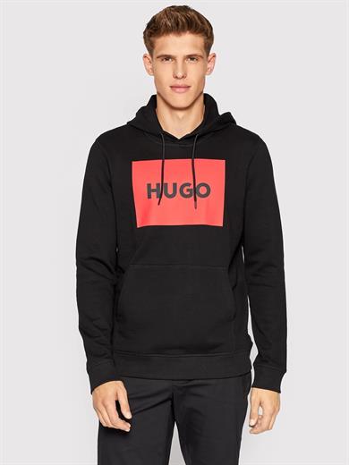 HUGO Erkek Marka Logolu Pamuklu Normal Kalıp Günlük Siyah-Kırmızı Sweatshirt 50473168-001