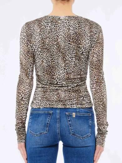 Lıu Jo Kadın Dar Kalıp V Yaka Leopar Desenli Uzun Kollu Leopar Bluz MF5081J3821-P9155