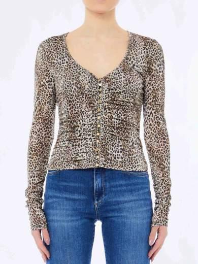 Lıu Jo Kadın Dar Kalıp V Yaka Leopar Desenli Uzun Kollu Leopar Bluz MF5081J3821-P9155