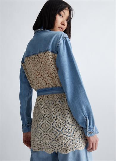 Lıu Jo Kadın Denim Kumaş Gömlek Yakalı Cep Detaylı Mavi Ceket UA3186DS031-78289