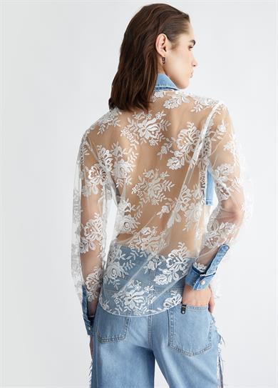 Lıu Jo Kadın Desenli Gömlek Yaka Uzun Kollu Lacivert Bluz UA4184D4885-78681