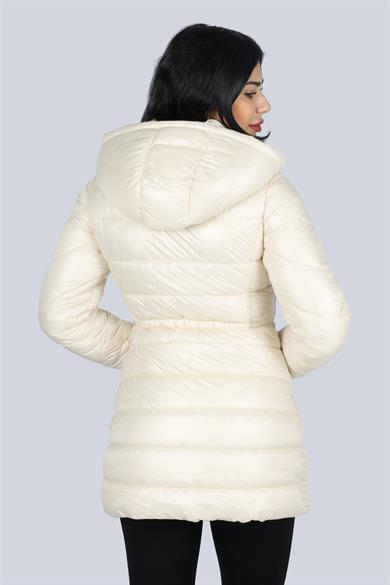 Lıu Jo Kadın Kapşonlu Yaka Marka Detaylı Fermuarlı Şişme Ekru Mont MF3065TS045-20304