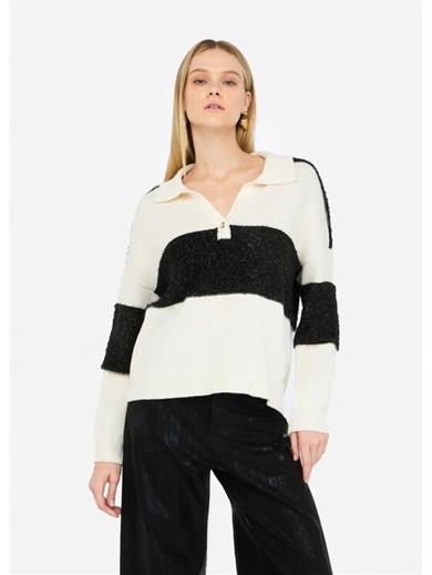 Lıu Jo Kadın Normal Kalıp Uzun Kollu Parlak Detaylı V Yakalı Siyah Kazak TF5221MA51I-C3766