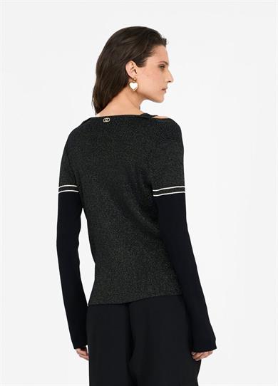 Lıu Jo Kadın Normal Kalıp V Yaka Uzun Kollum Örme Siyah Kazak TF5027MS49I-A4348