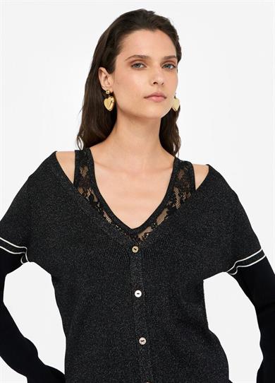 Lıu Jo Kadın Normal Kalıp V Yaka Uzun Kollum Örme Siyah Kazak TF5027MS49I-A4348