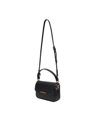 Love Moschino Kadın Deri Metal Toka Kapamalı Ayarlanabilir Kayış Siyah Omuz Çantası JC4372PP0NKF0-000