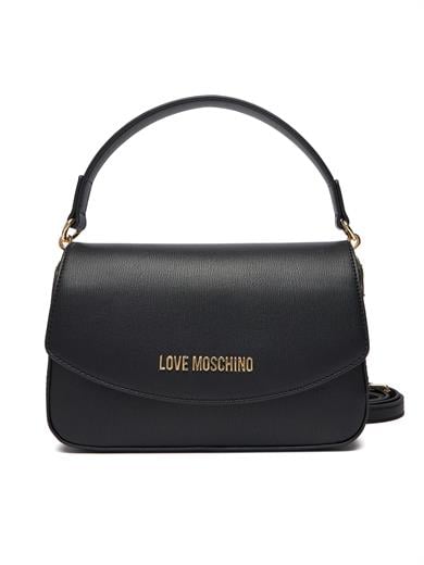 Love Moschino Kadın Deri Metal Toka Kapamalı Ayarlanabilir Kayış Siyah Omuz Çantası JC4372PP0NKF0-000