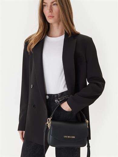 Love Moschino Kadın Deri Metal Toka Kapamalı Ayarlanabilir Kayış Siyah Omuz Çantası JC4372PP0NKF0-000