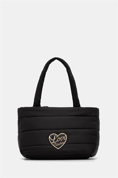 Love Moschino Kadın Kabartma Logolu Dokuma Kumaş Fermuarlı ve Uzun Askılı Siyah Omuz Çantası JC4350PP0NKY1-00A