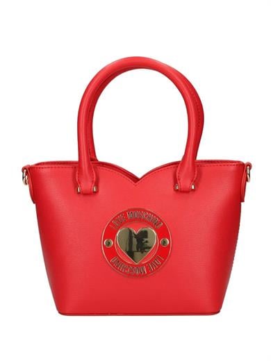 Love Moschino Kadın Kalp Desenli Metalik Logo Çıkarılabilir Uzun Askılı %100 Deri Kırmızı Omuz Çantası JC4364PP0NKG0-500